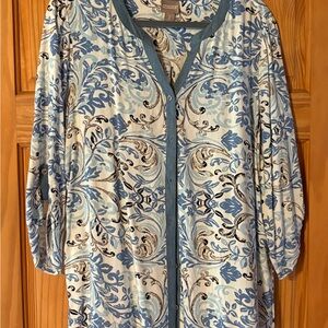 Chico's Denim Blue and Cream Floral Blouse